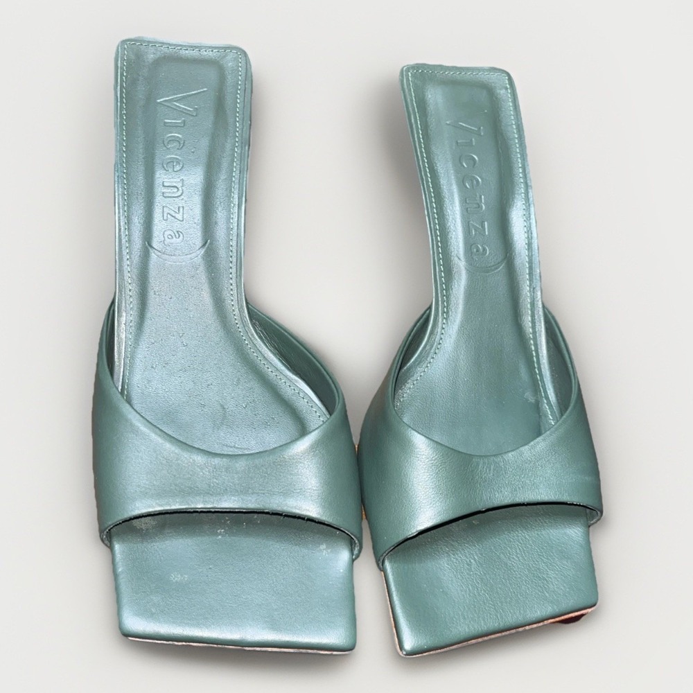 Vicenza Square-Toe Mules Dark Green Leather US Women's Size 9